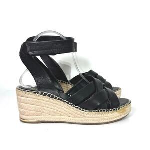 Franco Sarto Women’s Carmina Black Leather Espadrille Wedge Sandal Size 9.5